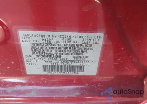 2014 Nissan Versa 1.6 Sv z USA, uszkodzony, nr VIN 3N1CN7AP9EL840956